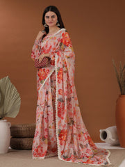 Peach Floral Organza Saree