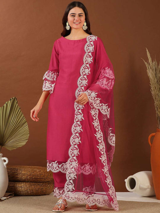 Mughal Pathani Style Kurta Set with Zari and Zircon Embroidery