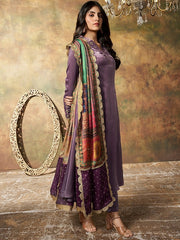 Ethnic Motifs Yoke Design Thread Work Velvet Kurta with Trousers & Dupatta
