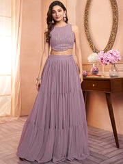 Lavender Embroidered Top With Skirt