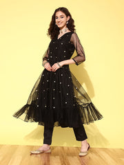 Women Floral Embroidered Regular Sequinned Kurta with Trousers & With Dupatta