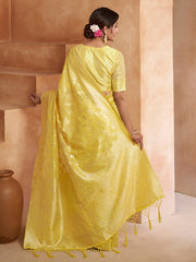 Yellow Ethnic Motif Woven Design Zari Saree