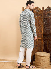 Blue Ethnic Motifs Printed Mandarin Collar Straight Kurta