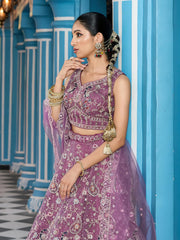 Lavender  Net Fabric Sequins embroidery Semi Stitched Lehenga & Unstitched Blouse With Dupatta