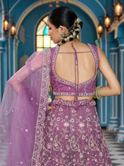 Lavender  Net Fabric Sequins embroidery Semi Stitched Lehenga & Unstitched Blouse With Dupatta