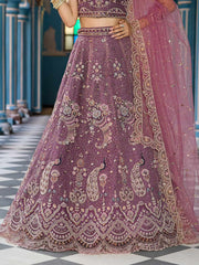 Lavender  Net Fabric Sequins embroidery Semi Stitched Lehenga & Unstitched Blouse With Dupatta