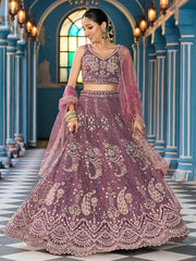 Lavender  Net Fabric Sequins embroidery Semi Stitched Lehenga & Unstitched Blouse With Dupatta