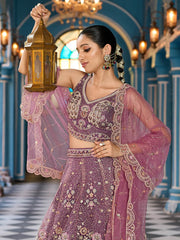 Lavender  Net Fabric Sequins embroidery Semi Stitched Lehenga & Unstitched Blouse With Dupatta