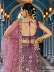 Lavender  Net Fabric Sequins embroidery Semi Stitched Lehenga & Unstitched Blouse With Dupatta
