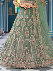 Green  Net Fabric Sequins embroidery Semi Stitched Lehenga & Unstitched Blouse With Dupatta