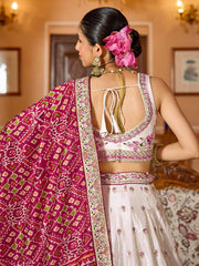 Cream  Tissue Fabric Sequins embroidery Semi Stitched Lehenga & Unstitched Blouse With Maroon Color Dupatta