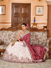 Cream  Tissue Fabric Sequins embroidery Semi Stitched Lehenga & Unstitched Blouse With Maroon Color Dupatta