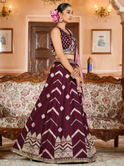 Brown  Silk Fabric Sequins embroidery Semi Stitched Lehenga & Unstitched Blouse With Dupatta