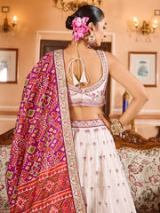 Cream  Tissue Fabric Sequins embroidery Semi Stitched Lehenga & Unstitched Blouse With Burgundy Color Dupatta