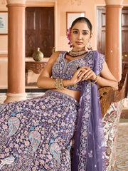 Purple  Net Fabric Sequins embroidery Semi Stitched Lehenga & Unstitched Blouse With Dupatta