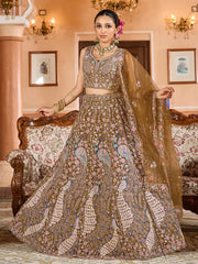 Mustard  Net Fabric Sequins embroidery Semi Stitched Lehenga & Unstitched Blouse With Dupatta