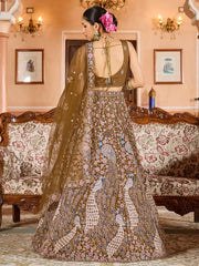 Mustard  Net Fabric Sequins embroidery Semi Stitched Lehenga & Unstitched Blouse With Dupatta