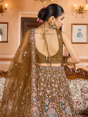 Mustard  Net Fabric Sequins embroidery Semi Stitched Lehenga & Unstitched Blouse With Dupatta