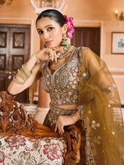 Mustard  Net Fabric Sequins embroidery Semi Stitched Lehenga & Unstitched Blouse With Dupatta
