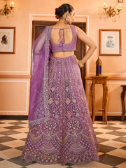 Lavender  Net Fabric Sequins embroidery Semi Stitched Lehenga & Unstitched Blouse With Dupatta