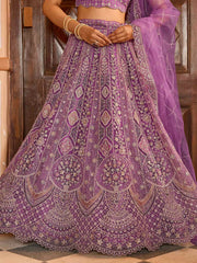 Lavender  Net Fabric Sequins embroidery Semi Stitched Lehenga & Unstitched Blouse With Dupatta