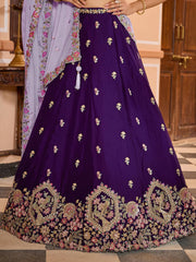 Purple  Georgette Fabric Sequins embroidery Semi Stitched Lehenga & Unstitched Blouse With Dupatta