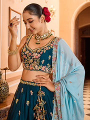 Teal  Georgette Fabric Sequins embroidery Semi Stitched Lehenga & Unstitched Blouse With Dupatta