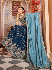 Navyblue  Tissue Silk Fabric Sequins embroidery Semi Stitched Lehenga & Unstitched Blouse With Dupatta