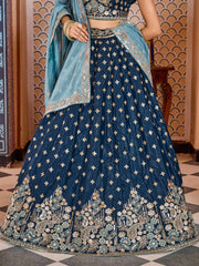 Navyblue  Tissue Silk Fabric Sequins embroidery Semi Stitched Lehenga & Unstitched Blouse With Dupatta