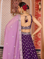 Burgundy  Tissue Silk Fabric Sequins embroidery Semi Stitched Lehenga & Unstitched Blouse With Dupatta