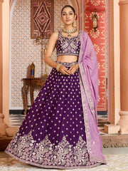Burgundy  Tissue Silk Fabric Sequins embroidery Semi Stitched Lehenga & Unstitched Blouse With Dupatta