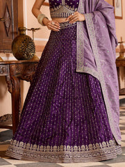 Purple  Tissue Silk Fabric Sequins embroidery Semi Stitched Lehenga & Unstitched Blouse With Dupatta