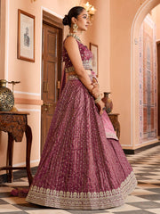 Rosegold  Tissue Silk Fabric Sequins embroidery Semi Stitched Lehenga & Unstitched Blouse With Dupatta
