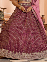 Rosegold  Tissue Silk Fabric Sequins embroidery Semi Stitched Lehenga & Unstitched Blouse With Dupatta