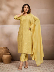 Women Ethnic Motifs Embroidered Regular Thread Work Pure Cotton Kurta with Trousers & With Dupatta