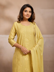 Women Ethnic Motifs Embroidered Regular Thread Work Pure Cotton Kurta with Trousers & With Dupatta