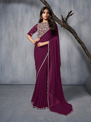 Mauve and gold-toned Sequinned Saree