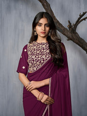 Mauve and gold-toned Sequinned Saree