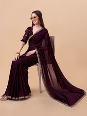 Mauve & Gold-Toned Embroidered Saree