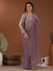 Lavender Zari Net Saree