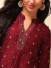 Maroon Woven Design Top With Trousers Co-Ords