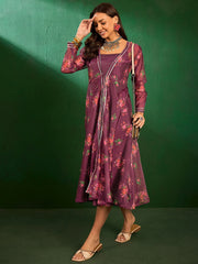 Purple Fit & Flare Ethnic Dress With Jacket