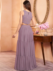 Lavender Embroidered Top With Skirt