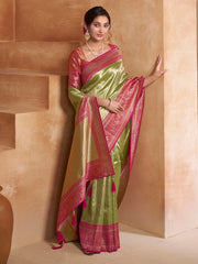 Green Paisley Woven Design Zari Pure Silk Saree