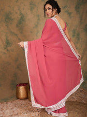 Pink Lace Bordered Saree