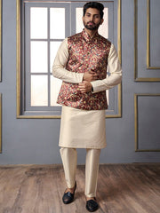 Maroon woven-design Nehru jacket
