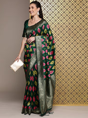 Green Ethnic Motifs Woven Design Zari Saree