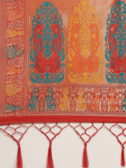 Red & Golden Woven Design Zari Silk Blend Saree