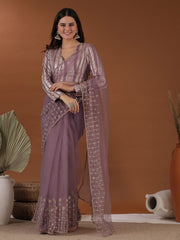 Lavender Zari Net Saree