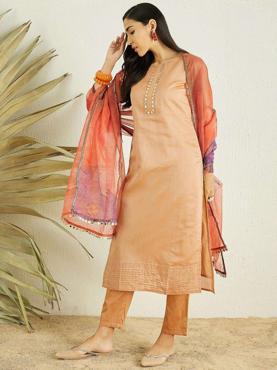 Embroidered Kurta with Trousers & Dupatta main image 0